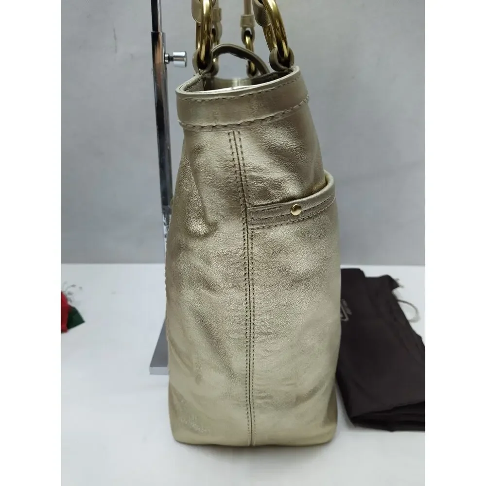 Coach Lily Metallic Gold Leather Limited Ed TurnLock Tote Bag - VTG